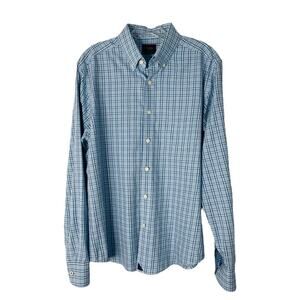 Untuckit blue white plaid lightweight preppy office button front shirt medium